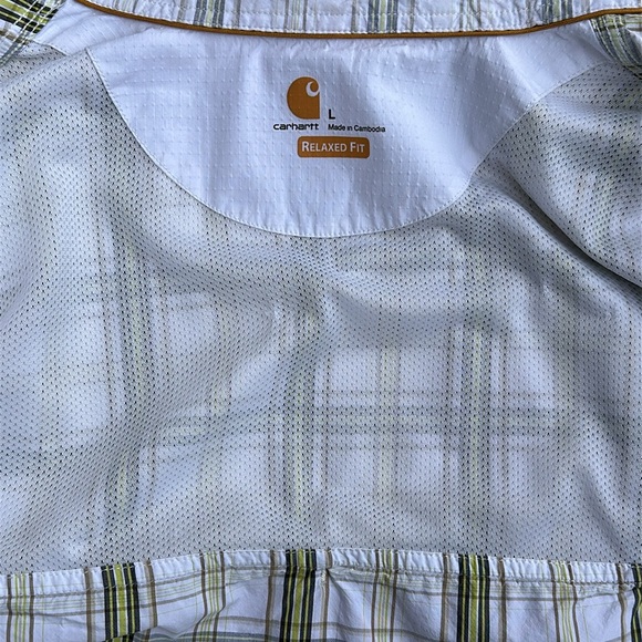Carhartt Mens Large Green Plaid Vented Fishing Hiking Work Shirt Button Down - Picture 15 of 15